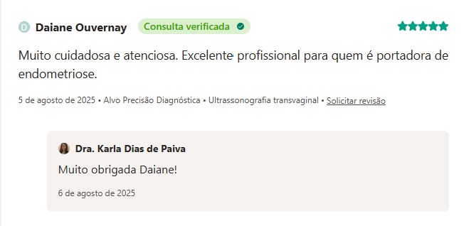 Avaliação verificada de Daiane Ouvernay no Doctoralia